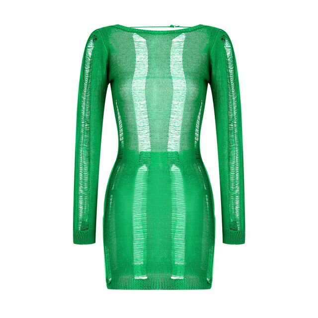 See-Through O-neck Long Sleeve Dress