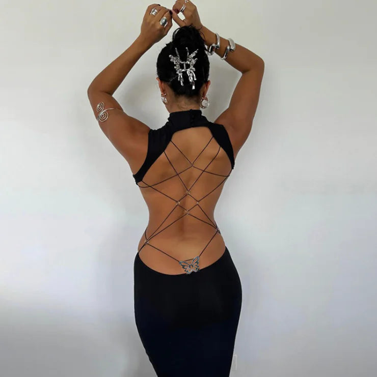 Backless Butterfly Hollow Bodycon Dress NGK Fashion Backless Butterfly Hollow Bodycon Dress NGK Fashion