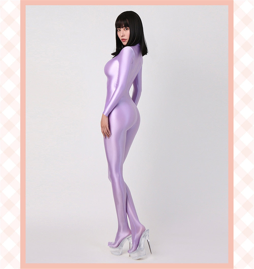 Glossy Elastic One-Piece Jumpsuit