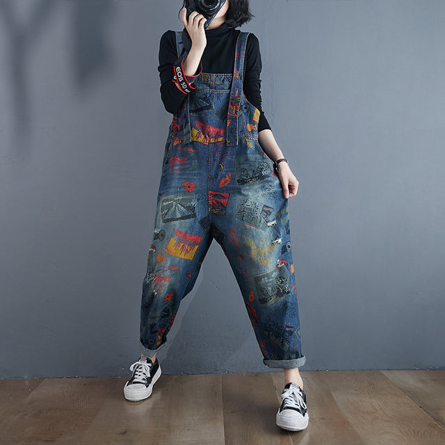 Vintage Print Loose Trousers Baggy Pants