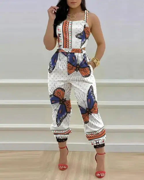 Printed Strapless Jumpsuit Strapping Loose Pants