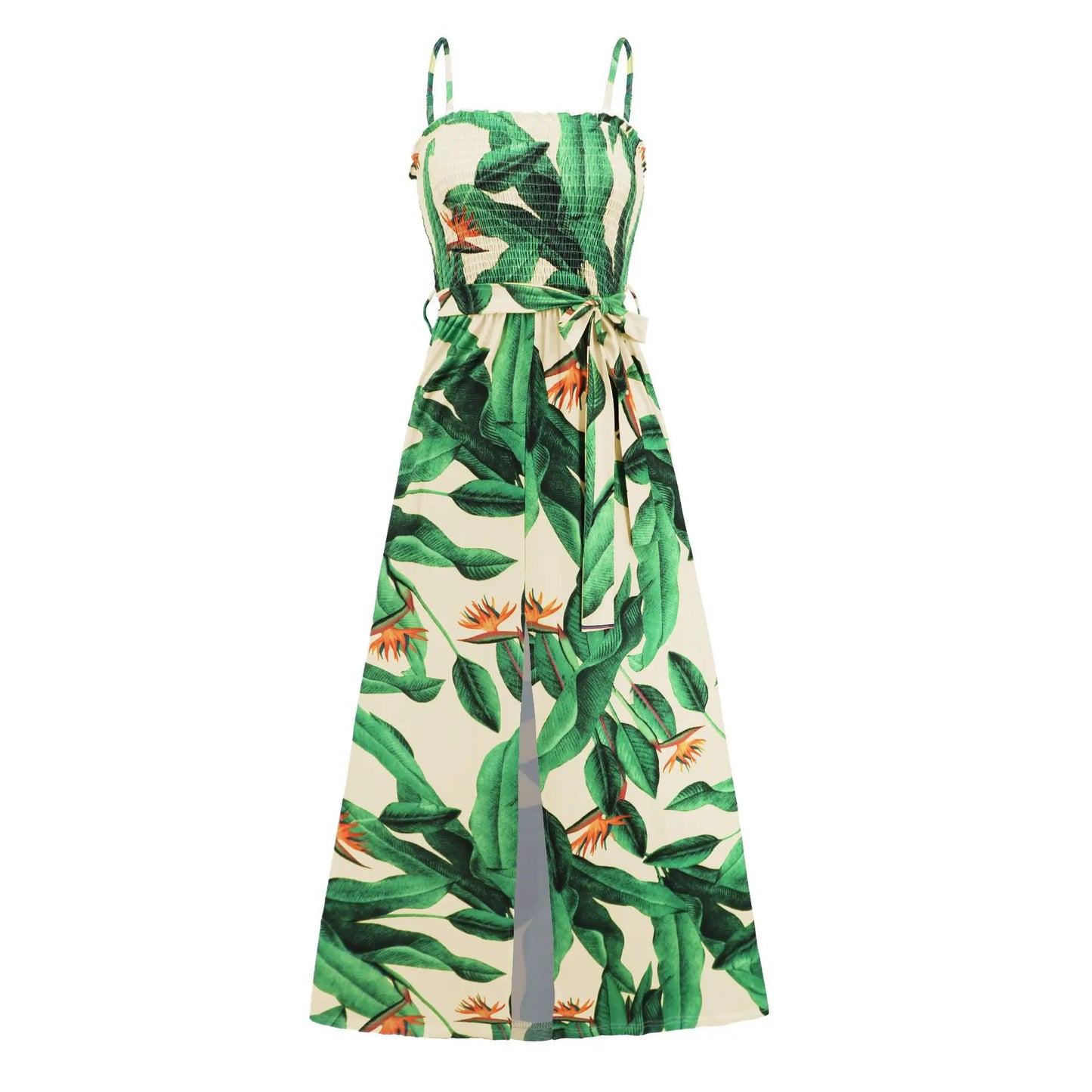 2024 New Fashion Floral Women Dresses Printed Spaghetti Strap Sexy Lady Long Dress Beach Style Camisole Summer Slim Sheath Dress