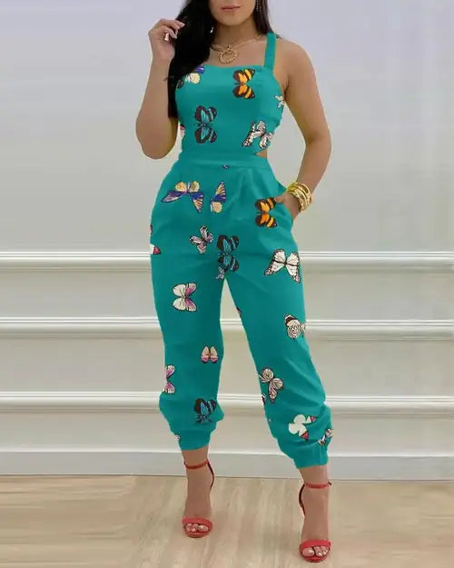 Printed Strapless Jumpsuit Strapping Loose Pants