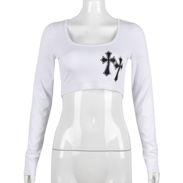 Cross Embroidered Crop Top for Women