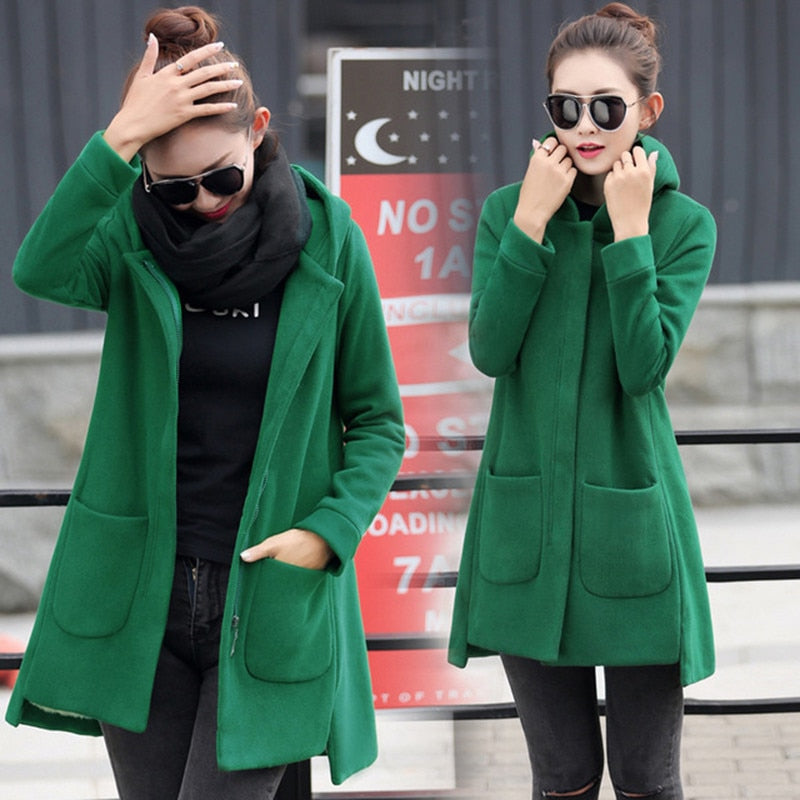 Fleece Long Hooded Coats