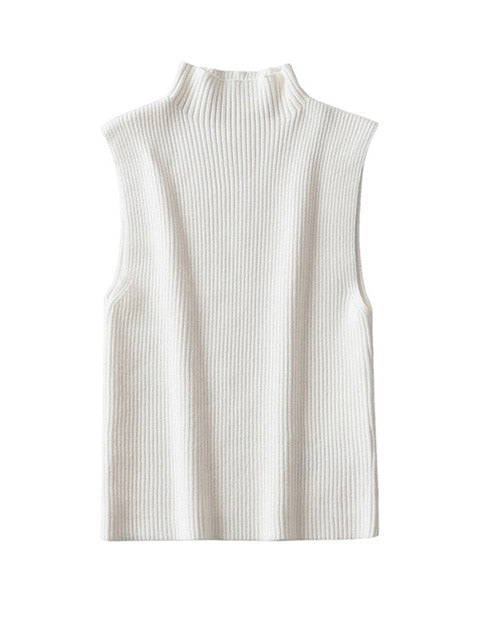 Ribbed Knit High Neck Sleeveless