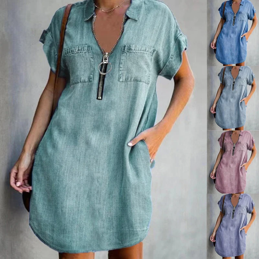 Denim Dress With Zip Closure