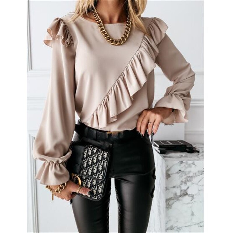 Lady Office Work Ruffles O-Neck Blouse