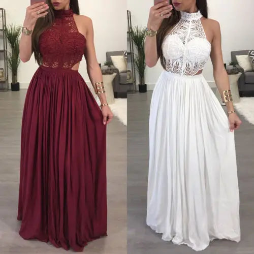 Hot Women Ladies Maxi Summer Long Evening Party Dress Beach Dress Sundress White Wine Red Clothes